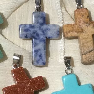 Blue Sodalite Shaped Cross Pendant